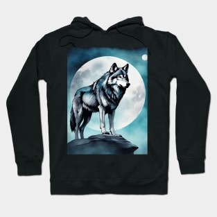 Timber Wolf in Watercolor and Charcoal Hoodie